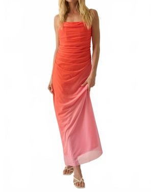Promesa Ombre Mesh Ruched Maxi Dress - Red
