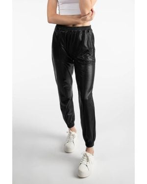 Tractr Relaxed Fit Pleather Sweatpants - Black