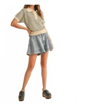 Miou Muse Demi Striped Knit Collared Top - Multicolor