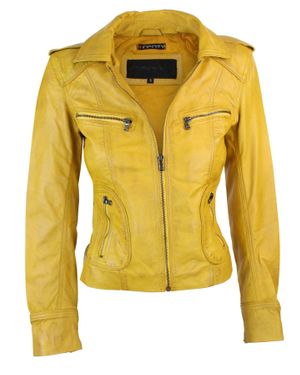 TruClothing Real Leather Motorcycle Short Slim Jacket - Yellow