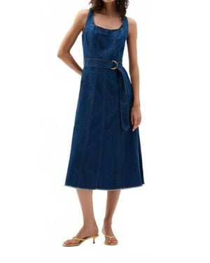 Sanctuary Denim Fit And Flare Midi Dress With Belt - Blue