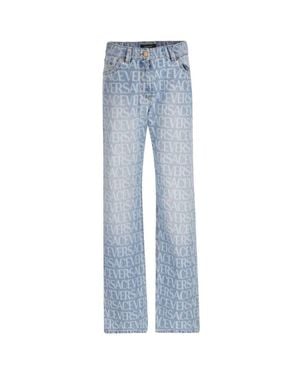 Versace All Over Monogram Denim Jeans - Blue