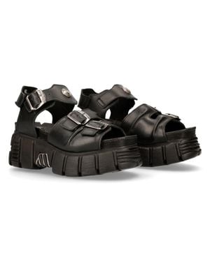 New Rock M-Bios101-C2 Leather Sandal Punk - Black