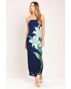 TRUEDAMES Deep Bloom Power Mesh Midi Dress - Blue