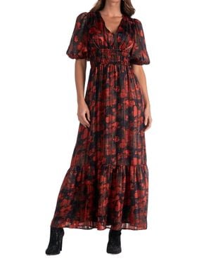 Elan Floral V-Neck Maxi Dress - Red