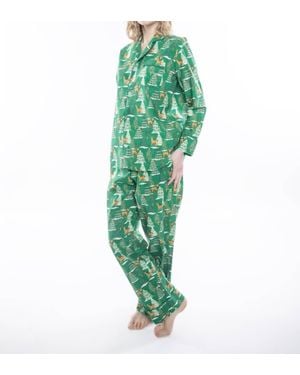 Denise Rae Deer Jamas Long Sleeve Pajama Set - Green
