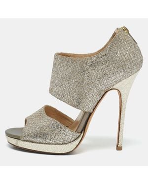 Jimmy Choo Metallic Glitter Private Platform Sandals - Gray