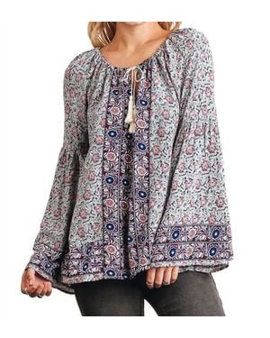 Umgee Floral Tassel Tie Peasant Top - Black