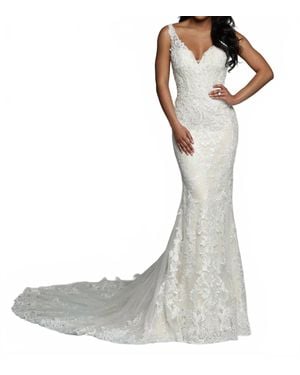Da Vinci Bridal V-Neck Wedding Gown - Multicolor