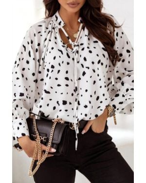 Shewin Leopard Print Bishop Sleeves Blouse - Gray