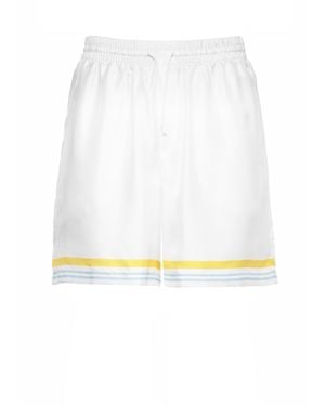CASABLANCA Tennis Landscape Silk Bermuda Shorts - White