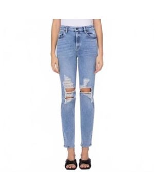 Hidden Jeans Zoey Distressed Knee Grinded Mom Jeans - Blue