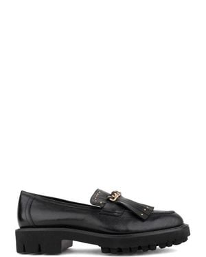 ADRIANNA FERETTI Textured-Tone Chain Leather Loafers - Black