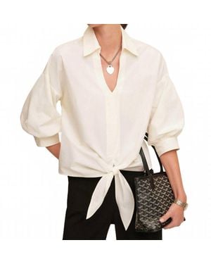 Fifteen Twenty Jena Lantern Sleeve Tie-Front Top - Natural