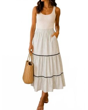 She + Sky Woven Striped Tiered Long Skirt - White
