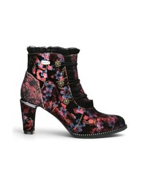 Laura Vita Floral Victorian Leather Heel Ankle Boots - Black