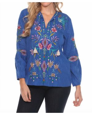 Johnny Was Gabriella Pintuck Blouse - Blue