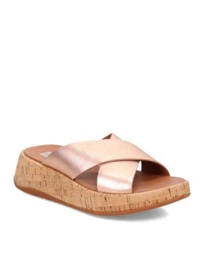 Fitflop F-Mode Ft8-323 Cross Sandals Rose Leather Cork Flatform - Brown