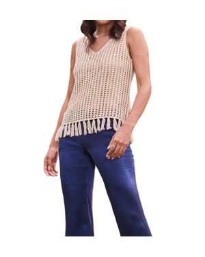 ecru Fringe Tank Top - Blue