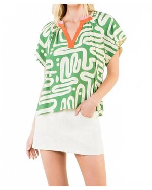 Thml Patterned V-Neck Top - Green