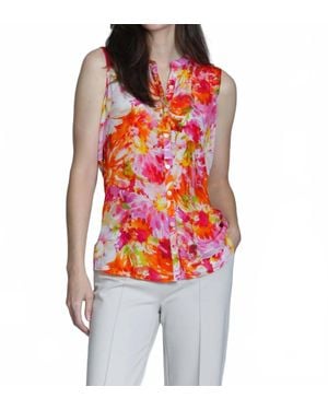 Apny Sleeveless Button Front Shirt - Red