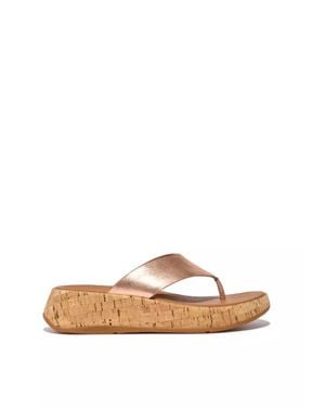 Fitflop F-Mode Ft7-323 Slide Sandals Rose Cork Flatform Toe-Post - White