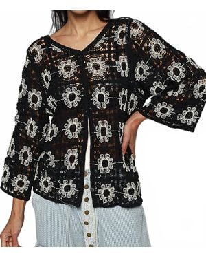 Pol Crochet Cardigan With Various Weave Patterns - Black