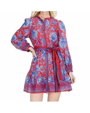 J joy Button Front Flutter Hem Dress - Red