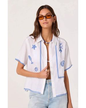 Astr Trace Embroidered Linen Button-Up Shirt - White