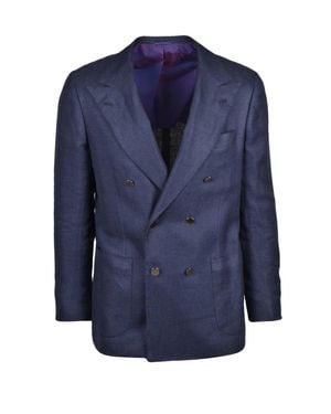 Kiton Deep Silk-Blend Double-Breasted Blazer - Blue