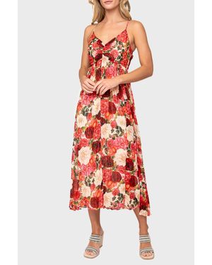 Moon River Pleated Midi Dress - Red
