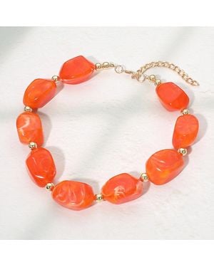 Fashnzfab Chunky Resin Pebble Beaded Necklace - Red