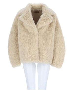 Leon & Loulou Paris Textured Boxy Wide-Collar Faux Fur Jacket - Natural