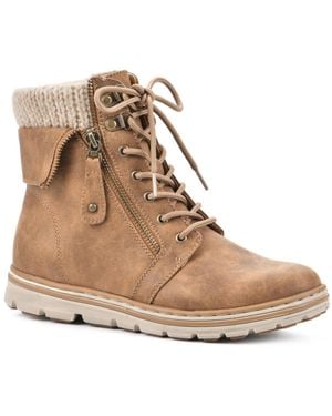 White Mountain Lace-Up Faux Leather Booties - Brown