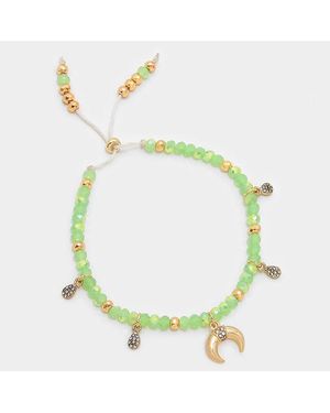 Fashnzfab Double Horn Charm Beaded Adjustable Cinch Pull Tie Bracelet Antique, Mint - Green