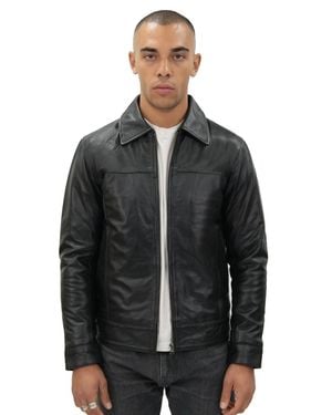 Infinity Leather Harrington Jacket-Shanghai - Black