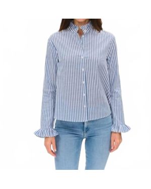 Six Fifty Holland Poplin Striped Ruffle Detailed Blouse - Blue