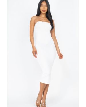 TRUEDAMES Strapless Tube Bodycon Midi Dress - White