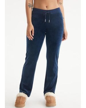 Juicy Couture Rib Waist Velour Pants With Drawcord - Blue