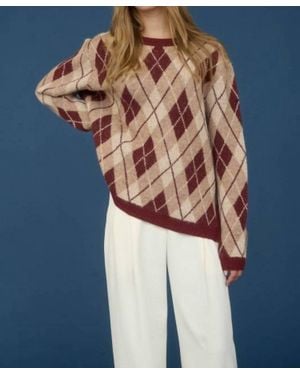 Moon River Argyle Pattern Crew Neck Sweater - Blue