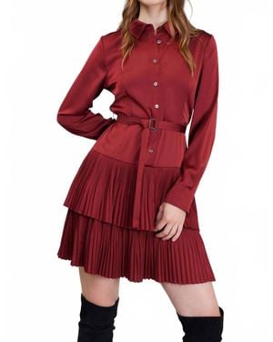 Nylander Saffira Shirt Dress With Pleated Tie - Red