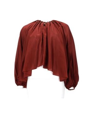 Zimmermann Aster Ruched Beaded Silk Blouse - Red