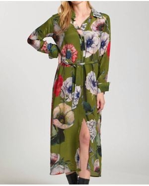 Apny Half Placket Floral Maxi Dress - Green