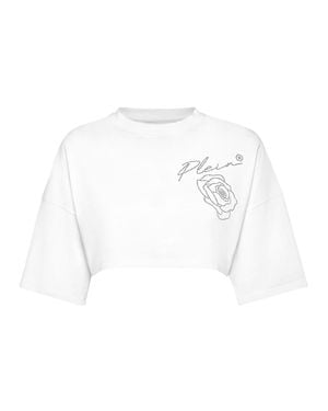 Philipp Plein Roses Cropped Top - White