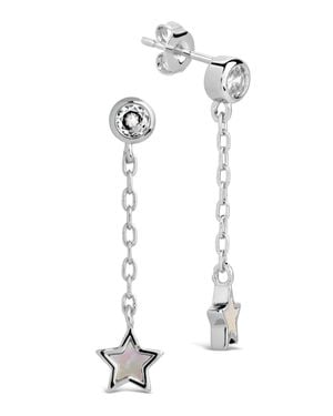 Sterling Forever Deja Cz & Moonstone Star Drop Stud Earrings - White
