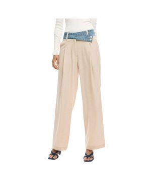 Desigual Viscose Fla Pants - Natural