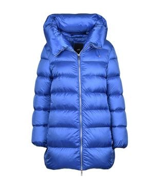 Add Down Puffer Jacket With High Collar And Side Pockets - Blue