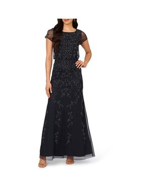 Papell Studio by Adrianna Papell Beaded Mesh Evening Dress - Black