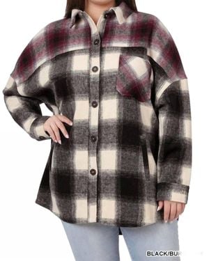 Zenana Colorblock Plaid Longline Shacket - Black