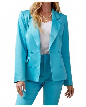 Day + Moon Double Breasted Satin Blazer - Blue